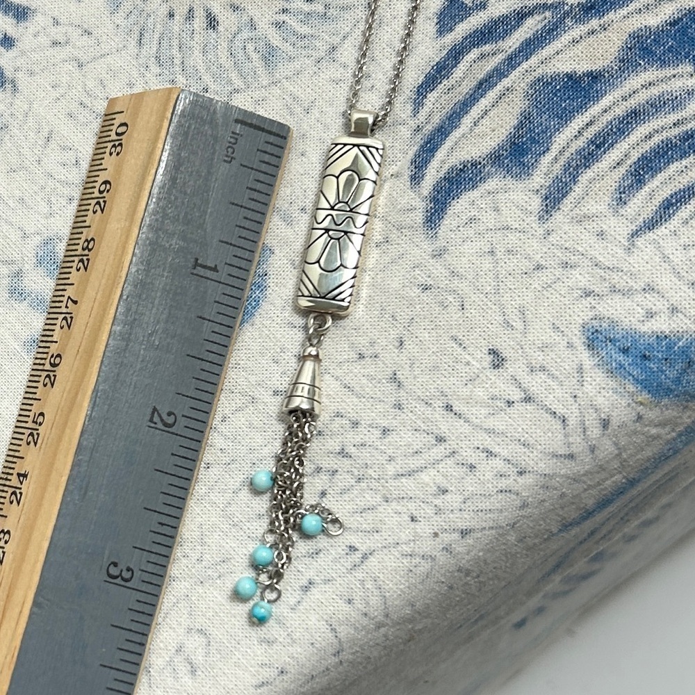 Brighton Marrakesh Mesa Necklace Tassel Turquoise Hue Silver Plated Etched Bar - Picture 12 of 15